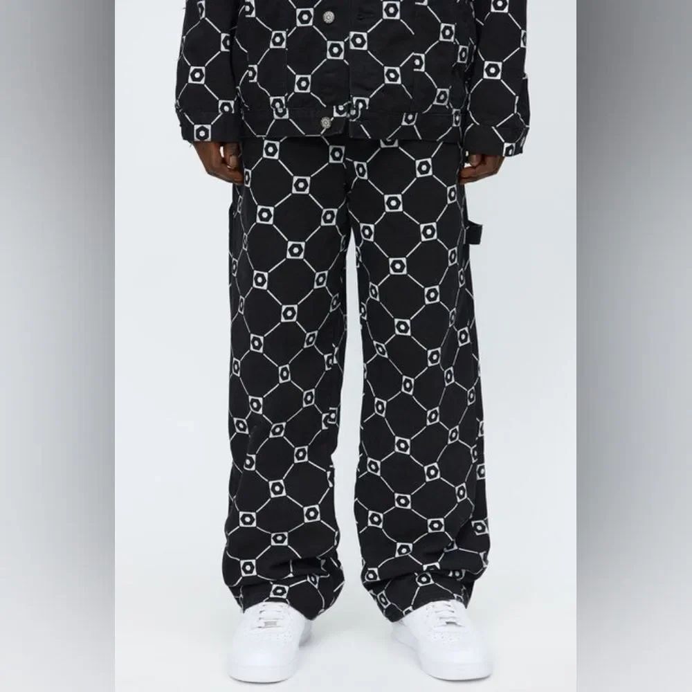 South Pole Black and White Baggy Monogram Jeans
